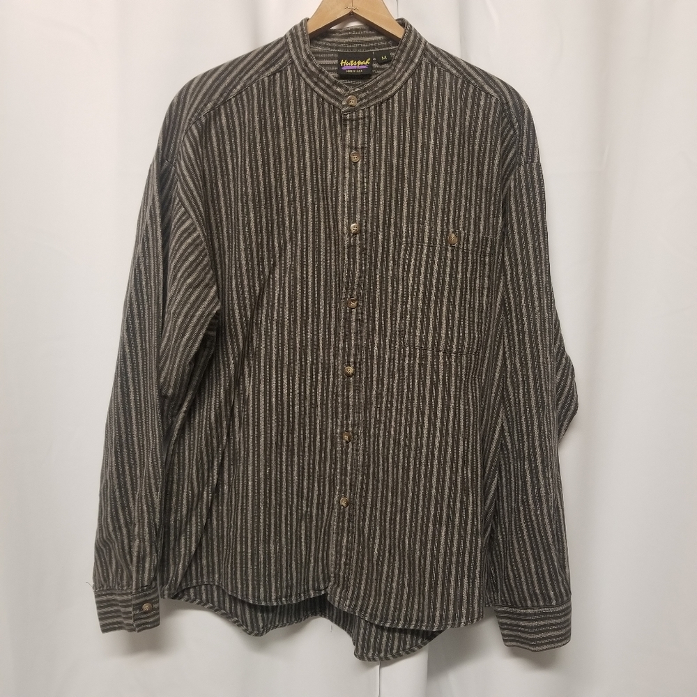 Vintage 70s Hutspah Retro Disco Button Down Mandarin Band Collar Shirt Men's Md